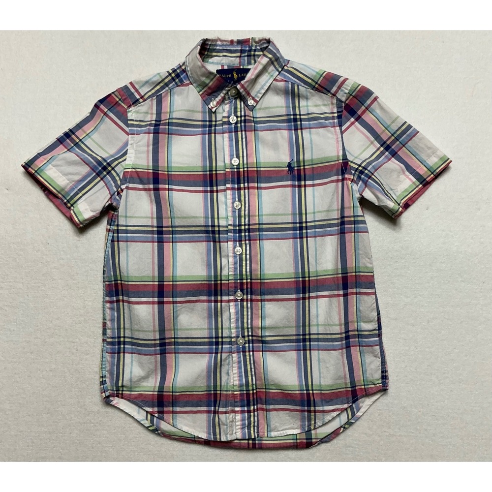 Polo Ralph Lauren Boys 8 S Madras Plaid Short Sleeve Button Down Shirt Preppy